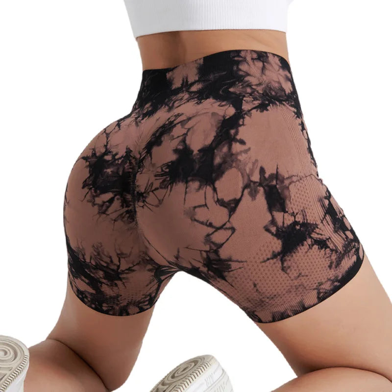 Shorts de Yoga Feminino Tie Dye | Shorts Fitness de Cintura Alta