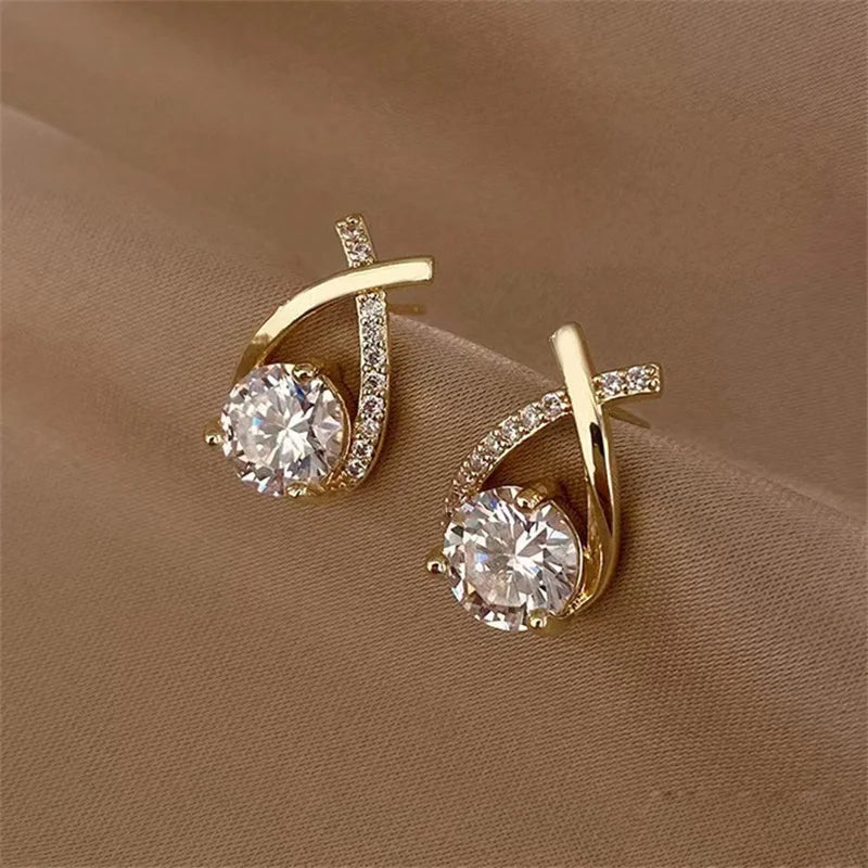 Brincos Femininos de Cruz com Cristal – Stud Earrings Estilo Coreano, Elegantes para Mulheres