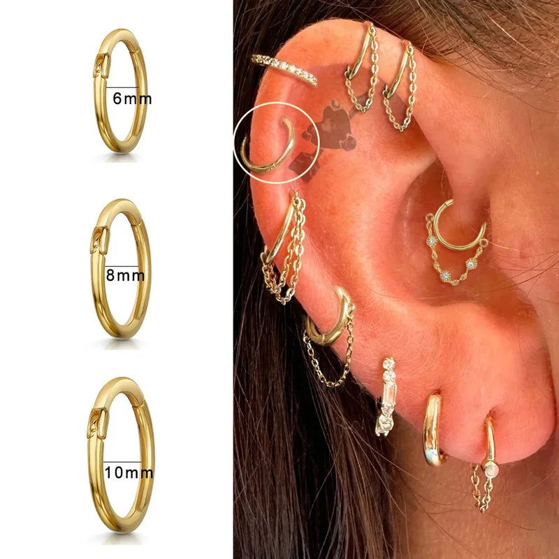 Brincos Femininos de Aço Titânio – Argola com Pingente e Tassel em Zircônia para Cartilagem