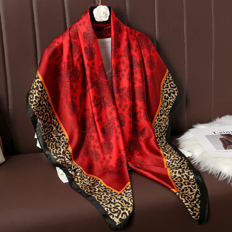 Lenço Grande de Seda 110cm – Echarpe Feminina Estampada, Hijab, Bandana, Foulard e Acessório de Praia