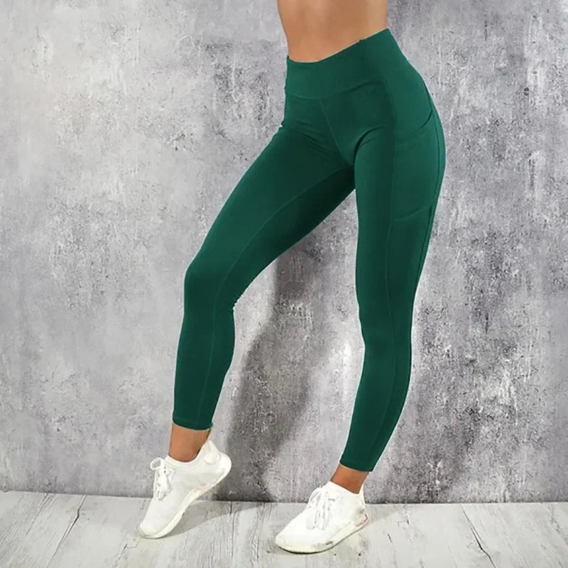 Leggings Fitness Feminina de Cintura Alta com Bolso – Calça Esportiva Modeladora para Yoga, Corrida e Treino