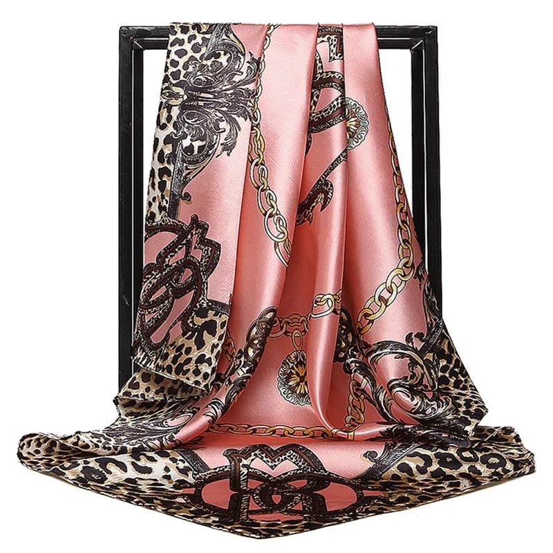Lenço Quadrado Feminino 90x90cm – Cetim Toque de Seda, Estampado Fashion, Echarpe/Scarf/ Bandana de Luxo