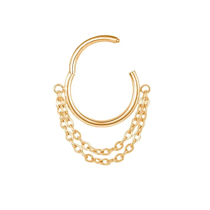 Brincos Femininos de Aço Titânio – Argola com Pingente e Tassel em Zircônia para Cartilagem
