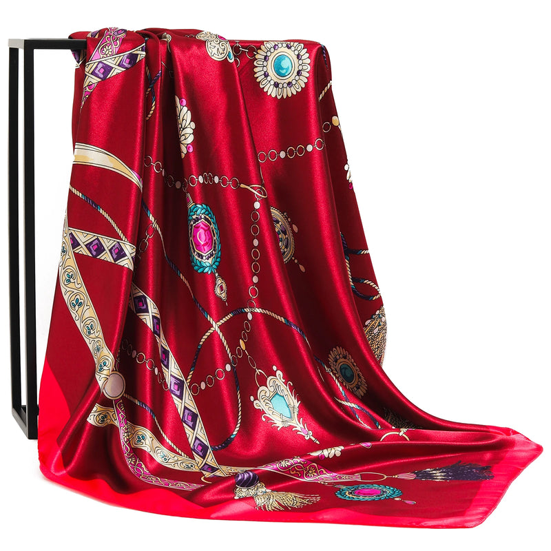 Lenço Quadrado Feminino 90x90cm – Cetim Toque de Seda, Estampado Fashion, Echarpe/Scarf/ Bandana de Luxo
