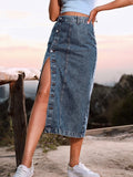 Saia Jeans Longa Feminina – Maxi, Vintage, Fenda Lateral