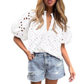 lusa Feminina de Verão com Renda e Bordado Floral – Elegante com Detalhes Vazados