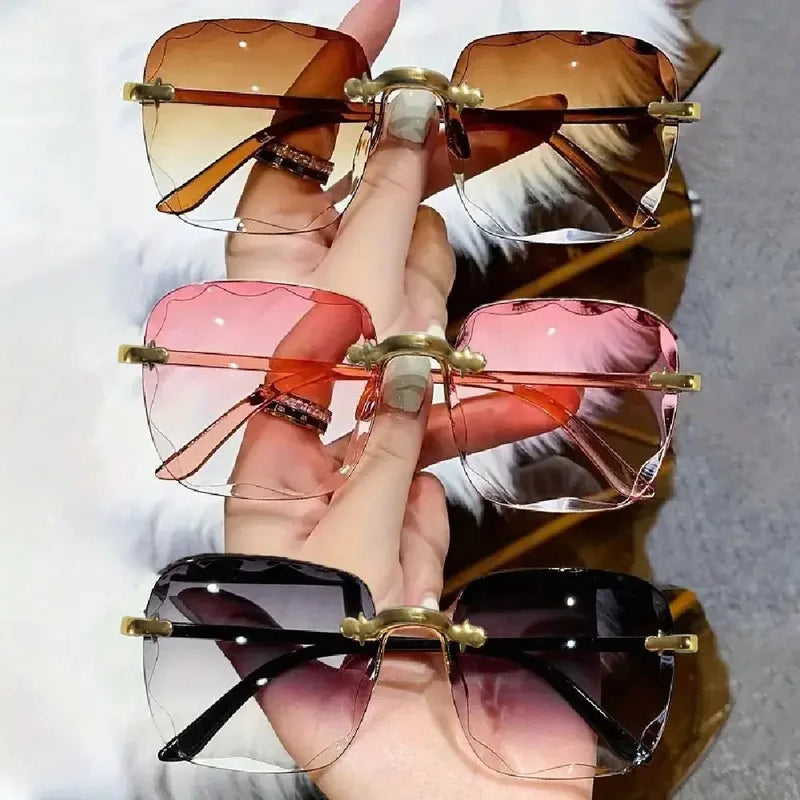Óculos de Sol Feminino e Masculino – Quadrado, Sem Aro, Lentes Vermelhas UV400