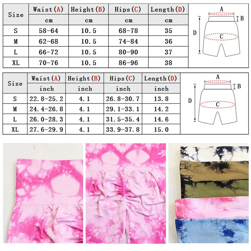 Shorts de Yoga Feminino Tie Dye | Shorts Fitness de Cintura Alta
