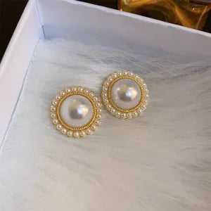 Brincos Stud Imitation Pearl – Coração e Redondo, Elegante