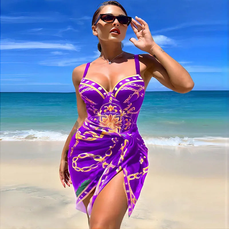 Curta o verão com estilo neste maiô feminino push-up com decote em V e saída de praia combinando. Seu design vintage valoriza a silhueta, garantindo conforto e elegância na praia ou piscina.