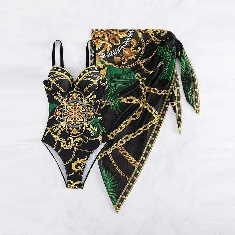 Curta o verão com estilo neste maiô feminino push-up com decote em V e saída de praia combinando. Seu design vintage valoriza a silhueta, garantindo conforto e elegância na praia ou piscina.