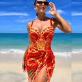 Curta o verão com estilo neste maiô feminino push-up com decote em V e saída de praia combinando. Seu design vintage valoriza a silhueta, garantindo conforto e elegância na praia ou piscina.
