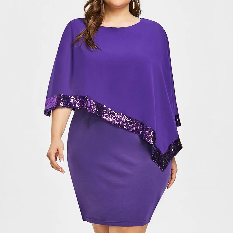 Vestido Feminino Plus Size Outono/Inverno com Ombro Único e Paetês – Estilo Fashion Oversized  Design irregular moderno, perfeito para destacar o corpo  Modelo plus size, confortável e elegante
