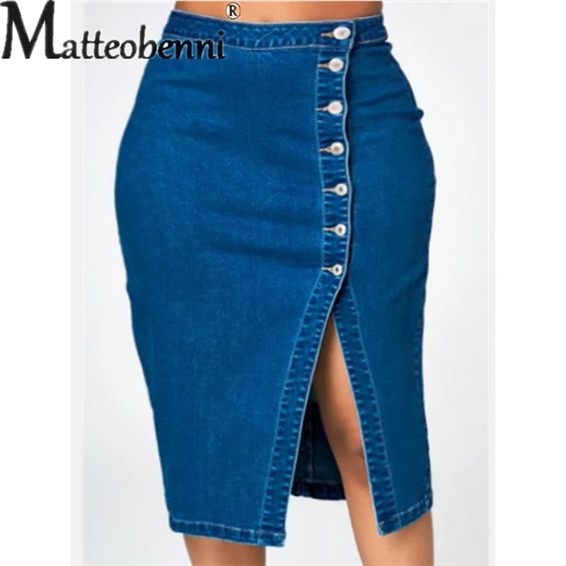 Saia Jeans Feminina – Envolvente, Aberta Frontal, Estilo Casual e Elegante