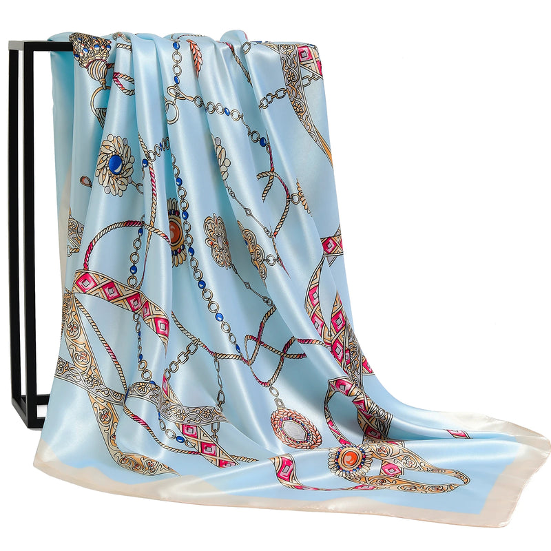 Lenço Quadrado Feminino 90x90cm – Cetim Toque de Seda, Estampado Fashion, Echarpe/Scarf/ Bandana de Luxo