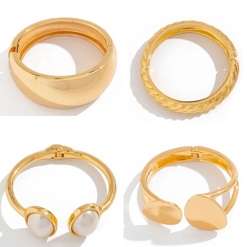 Pulseira Punk Exagerada de Metal Grosso – Estilo sofisticado,  Dourada