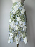 Saia Lápis Feminina JIAMI – Renda Bordada Floral, Verde, Comprimento ao Joelho, A-line, Vintage, Elegante