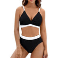 Conjunto de biquíni feminino 2 peças com top acolchoado e sem aro, ideal para conforto e suporte leve. Calcinha de cintura alta com efeito modelador de abdômen para um visual elegante e seguro.