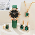 Conjunto de 5 peças femininos sofisticados, com design elegante e detalhes em strass brilhantes. Movimento quartz confiável, ideais para complementar looks do dia a dia ou ocasiões especiais