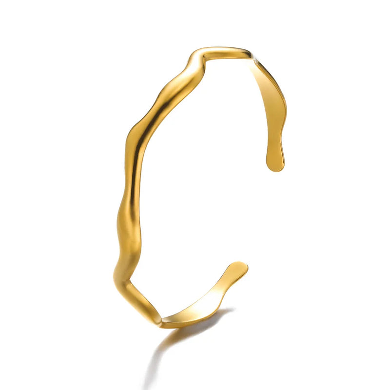 Bracelete Feminino Clássico com Padrão Relevo – Pulseira Cuff em Aço Inoxidável Dourado, Presente Elegante