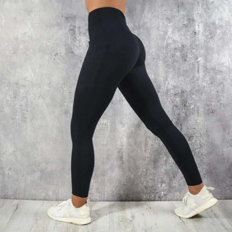 Leggings Fitness Feminina de Cintura Alta com Bolso – Calça Esportiva Modeladora para Yoga, Corrida e Treino