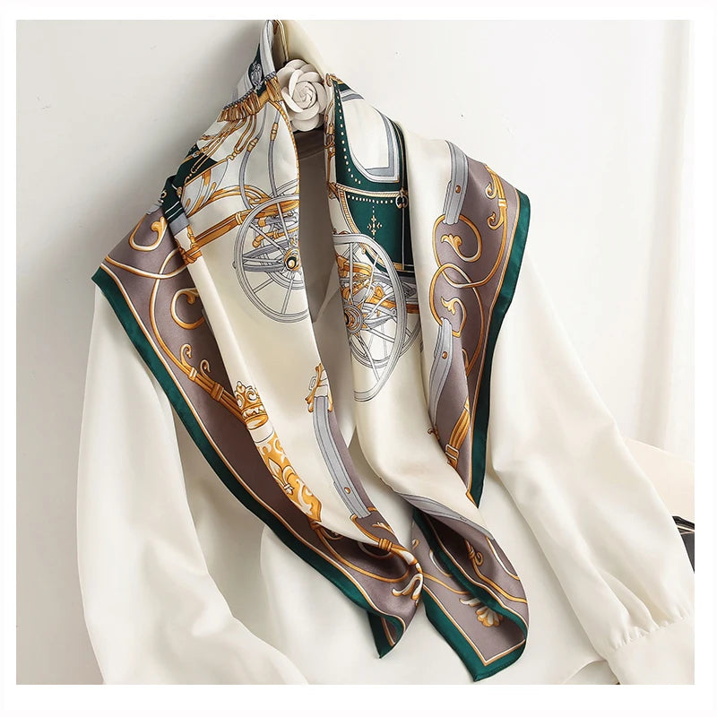 Lenço Quadrado Feminino 90x90cm – Estilo Luxo, Seda Imitada, Grande Shawl/Headband/Foulard/Bandana/Hijab