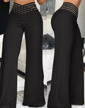 Calça Feminina Elegante Primavera/Outono – Cintura Alta, Pernas Largas, Solta e Longa, Casual e Office, Cor Sólida