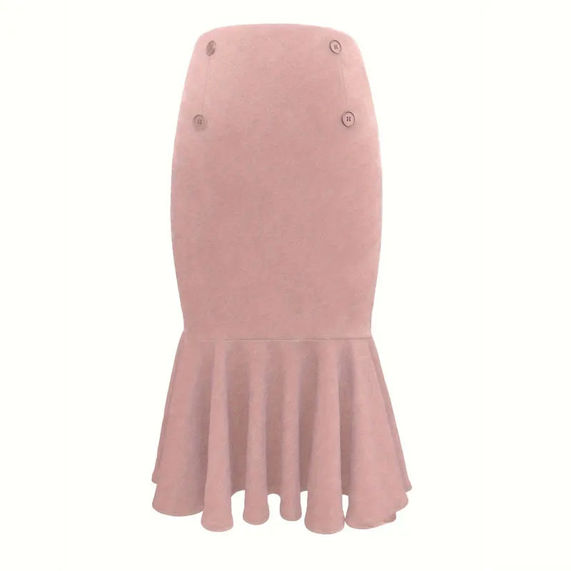Saia Elegante Feminina – Estampa Pied de Poule, Comprimento ao Joelho, Cintura Alta