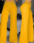 Calça Feminina Elegante Primavera/Outono – Cintura Alta, Pernas Largas, Solta e Longa, Casual e Office, Cor Sólida