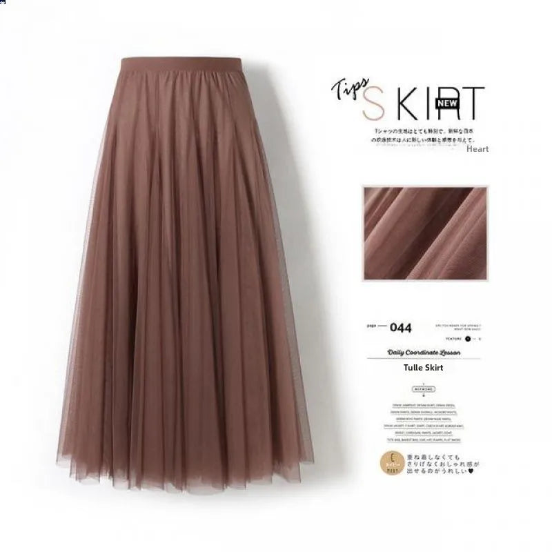 Saia Midi A-Line de Cintura Alta para Mulheres – Saia Rodada em Tule, Casual e Versátil