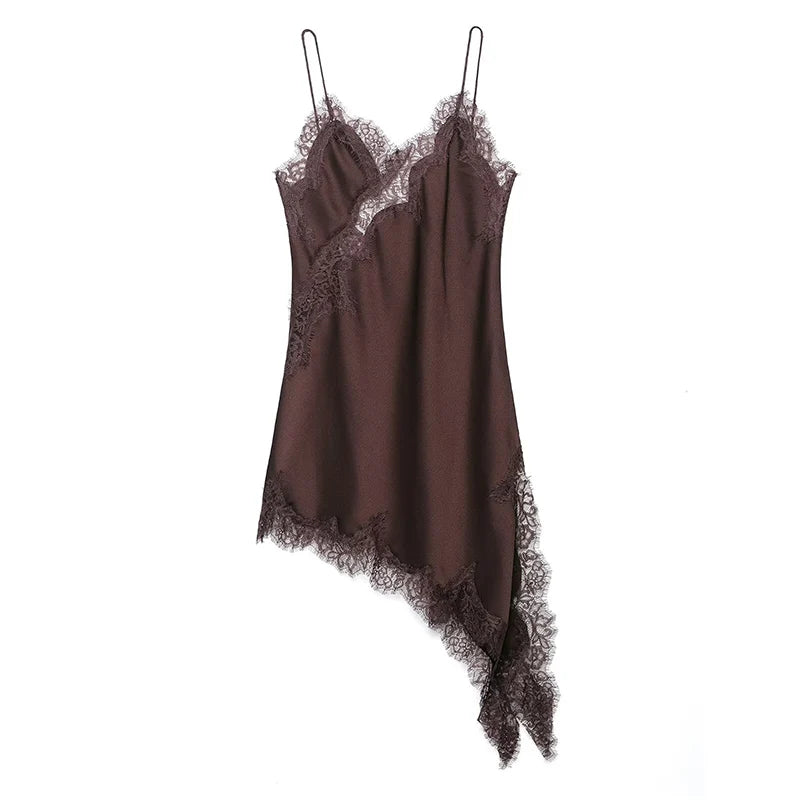 Vestido TRÁF Satin Sexy com Detalhes em Renda – Mulheres