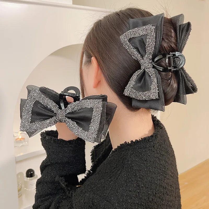 Presilha de Cabelo Grande em Acrílico – Laço Brilhante, Shark Clip Feminino