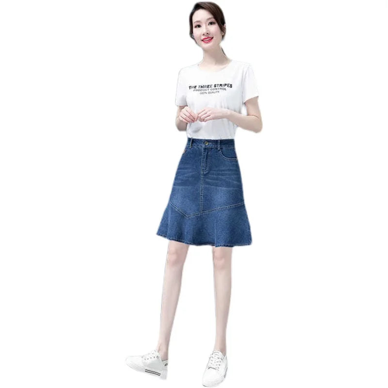 Saia A-Line Jeans Feminina – Cintura Alta, Estilo Escritório e Casual