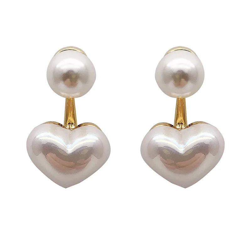 Brincos Stud Imitation Pearl – Coração e Redondo, Elegante