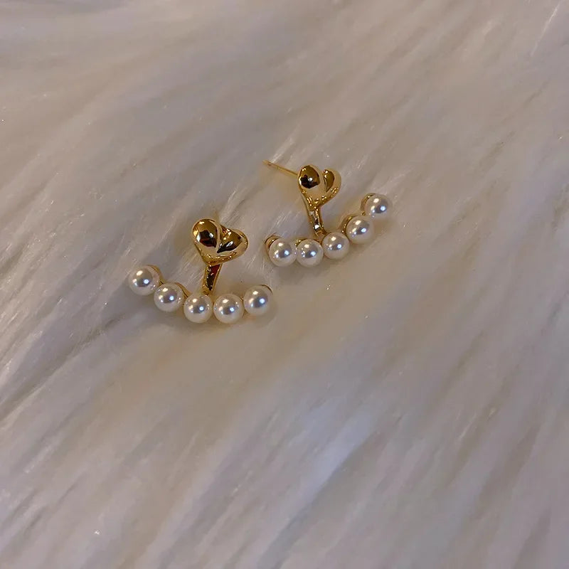 Brincos Stud Imitation Pearl – Coração e Redondo, Elegante