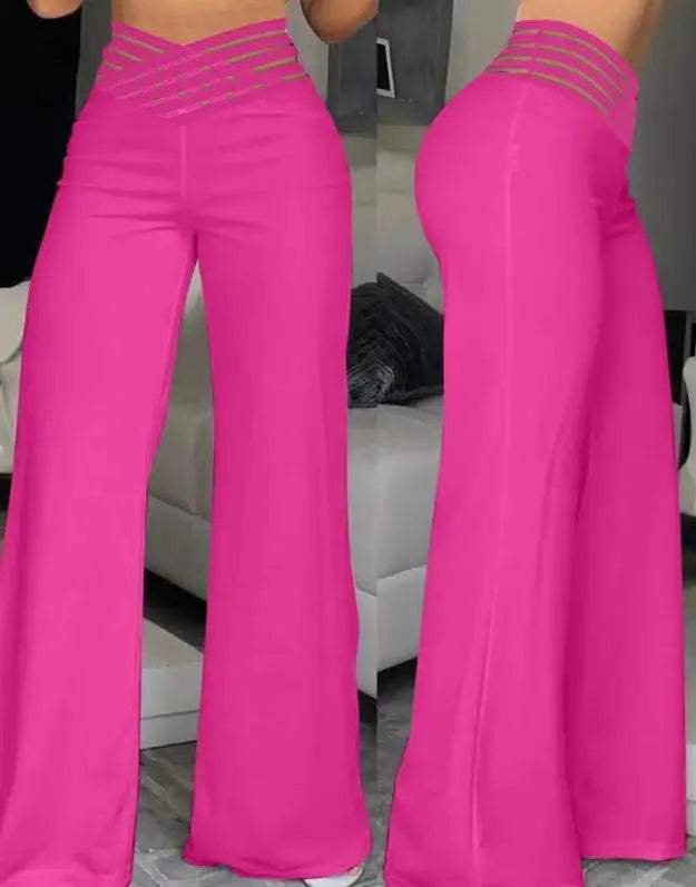 Calça Feminina Elegante Primavera/Outono – Cintura Alta, Pernas Largas, Solta e Longa, Casual e Office, Cor Sólida