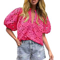 lusa Feminina de Verão com Renda e Bordado Floral – Elegante com Detalhes Vazados
