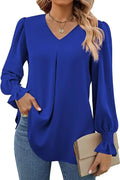 Blusa Feminina de Chiffon – Manga Longa Flare – Decote V – Office Lady Elegante
