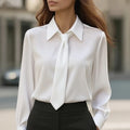 Blusa Feminina Elegante 2025 – Manga Longa com Laço, Moda Escritório