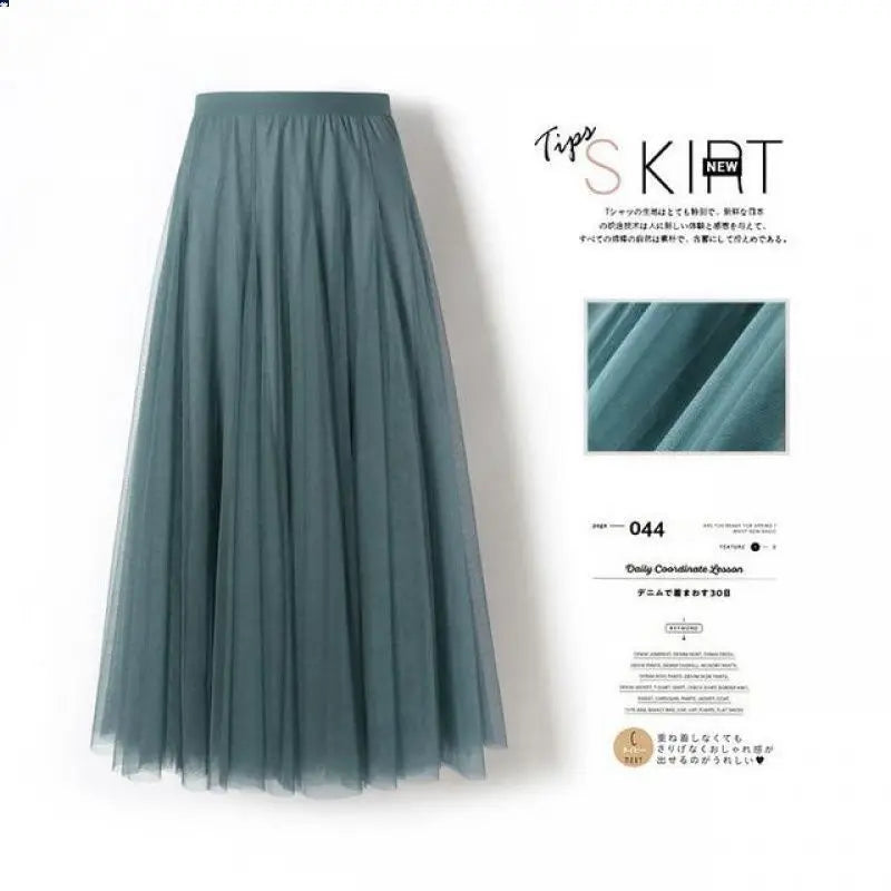 Saia Midi A-Line de Cintura Alta para Mulheres – Saia Rodada em Tule, Casual e Versátil