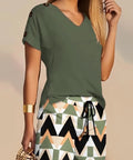 Conjunto Feminino 2 Peças 2025 – Top Assimétrico + Shorts Estampados