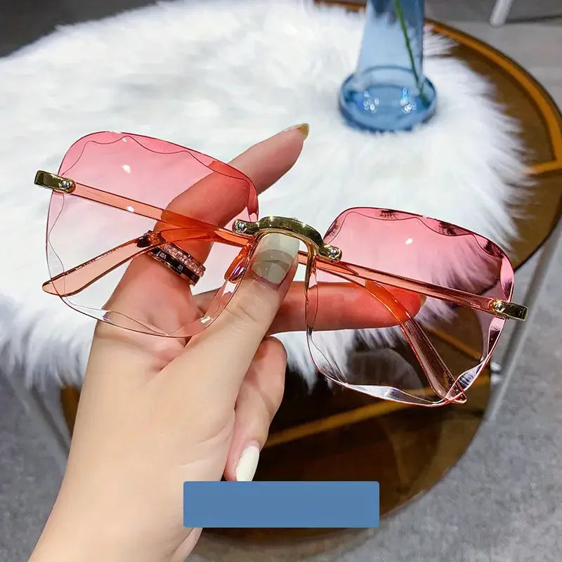 Óculos de Sol Feminino e Masculino – Quadrado, Sem Aro, Lentes Vermelhas UV400