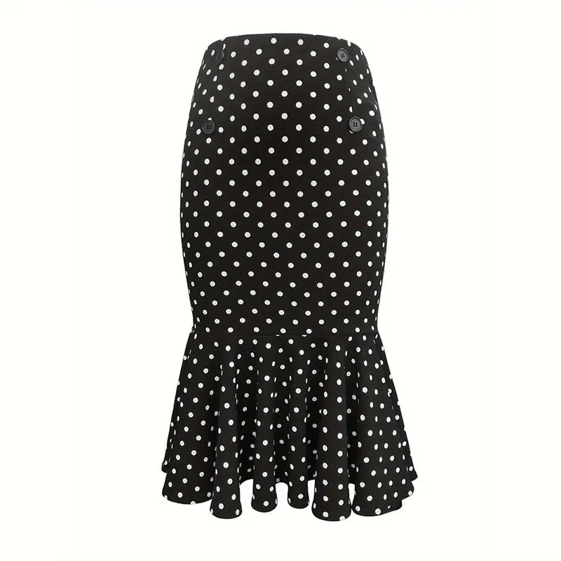 Saia Elegante Feminina – Estampa Pied de Poule, Comprimento ao Joelho, Cintura Alta