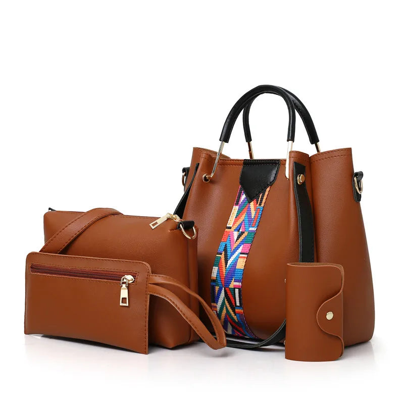Conjunto de bolsas femininas 4 em 1, perfeito para organizar seus pertences com estilo. Inclui bolsa de ombro, crossbody e acessórios práticos para o dia a dia.