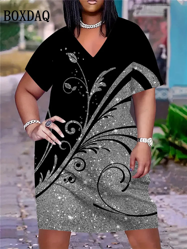 Vestido feminino leve e elegante, ideal para o verão. Com mangas curtas, decote em V e caimento solto, este vestido degrade combina conforto e estilo.