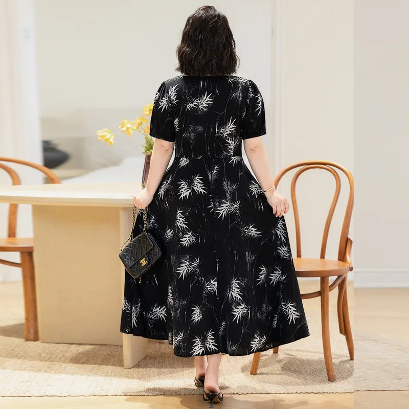 Vestido Plus Size Feminino de Verão – Estilo A-linha com Chiffon
