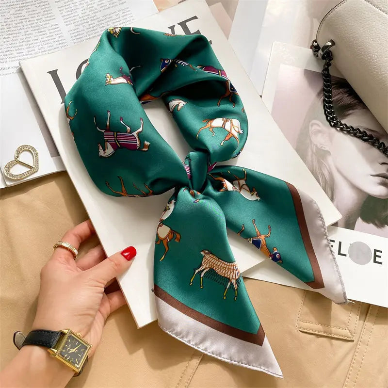Lenço Feminino Quadrado 70cm – Seda Sintética Luxo com Estampa de Gaivota