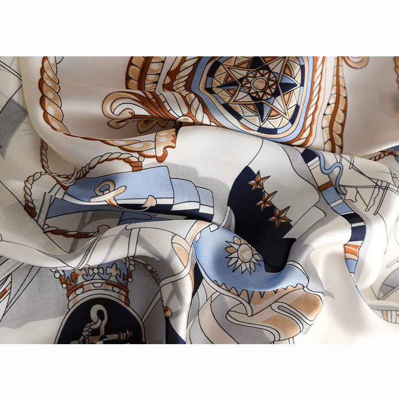 Lenço Quadrado Feminino 90x90cm – Estilo Luxo, Seda Imitada, Grande Shawl/Headband/Foulard/Bandana/Hijab