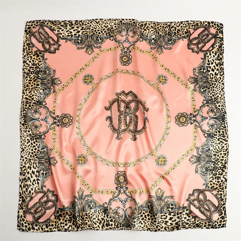 Lenço de Seda Feminino 90x90cm – Estampa Quadrada Grande, Versátil como Bandana, Hijab, Echarpe ou Acessório de Cabelo