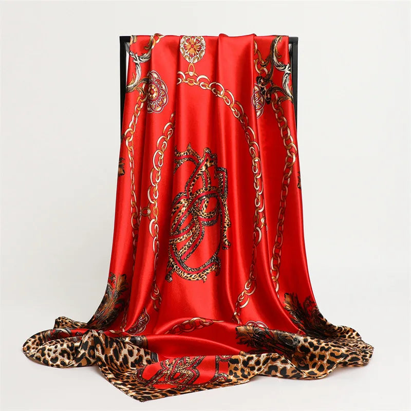 Lenço de Seda Feminino 90x90cm – Estampa Quadrada Grande, Versátil como Bandana, Hijab, Echarpe ou Acessório de Cabelo